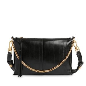 Black and Gold Crossbody Bag with Chain Detail